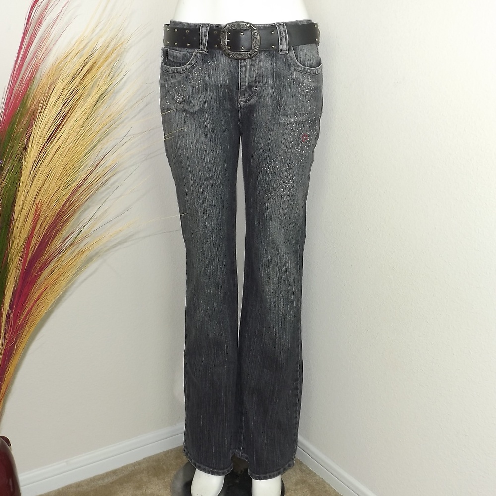 Dark Wash Blue Denim Jeans with Black Belt